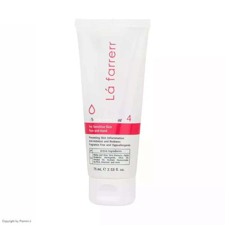 کرم آبرسان دست و صورت لافارر شماره 4 مناسب پوست های حساس حجم 75 میلی لیتر