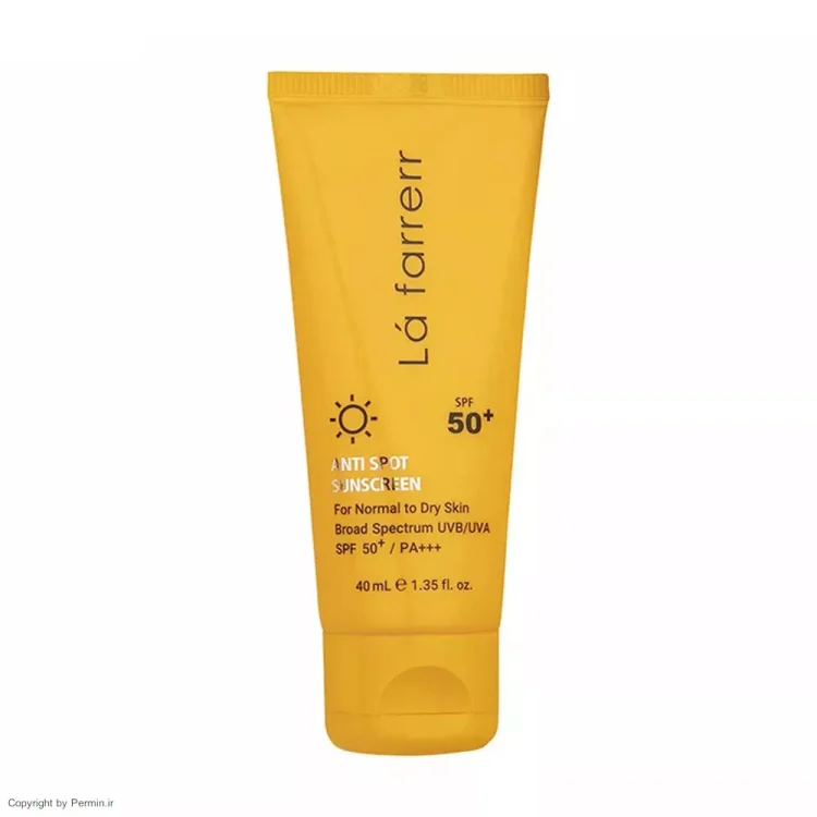 کرم ضد آفتاب بدون رنگ لافارر SPF50 مناسب پوست معمولی و خشک حجم 40 میلی‌لیتر