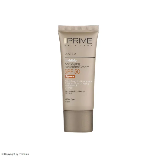 کرم ضد آفتاب و جوان کننده بی رنگ پریم مدل Matex Colorless SPF50 مناسب انواع پوست حجم 40 میلی لیتر