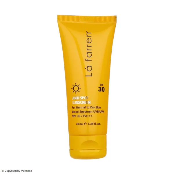کرم ضد آفتاب و ضد لک بی رنگ لافارر مدل SPF30 مناسب پوست نرمال و خشک حجم 40 میلی لیتر