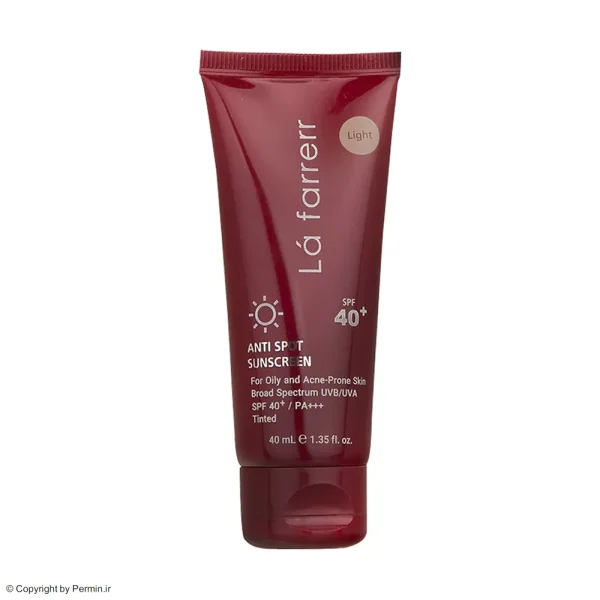 کرم ضد آفتاب و ضد لک رنگی لافارر SPF40-Light مناسب پوست‌ چرب حجم 40 میلی‌لیتر