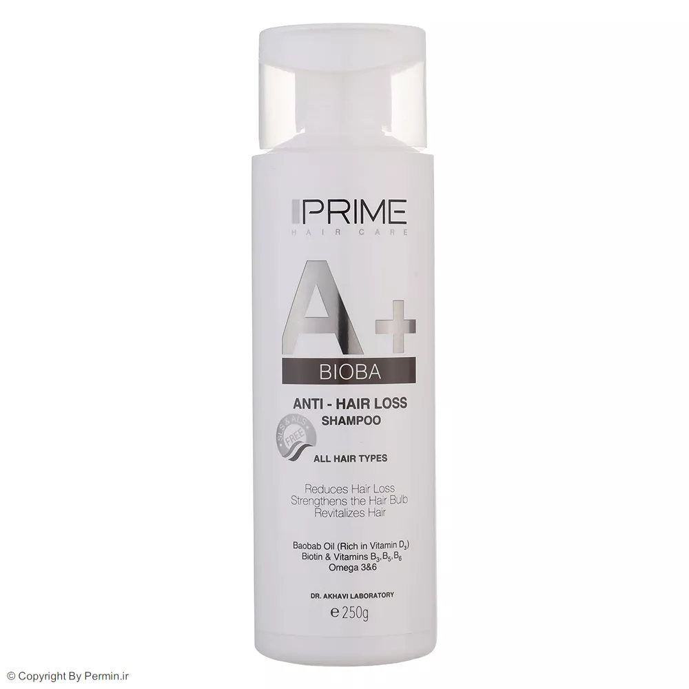شامپو ضد ریزش و تقویت‌کننده پرایم مدل A+ Bioba حجم 250 میلی‌لیتر