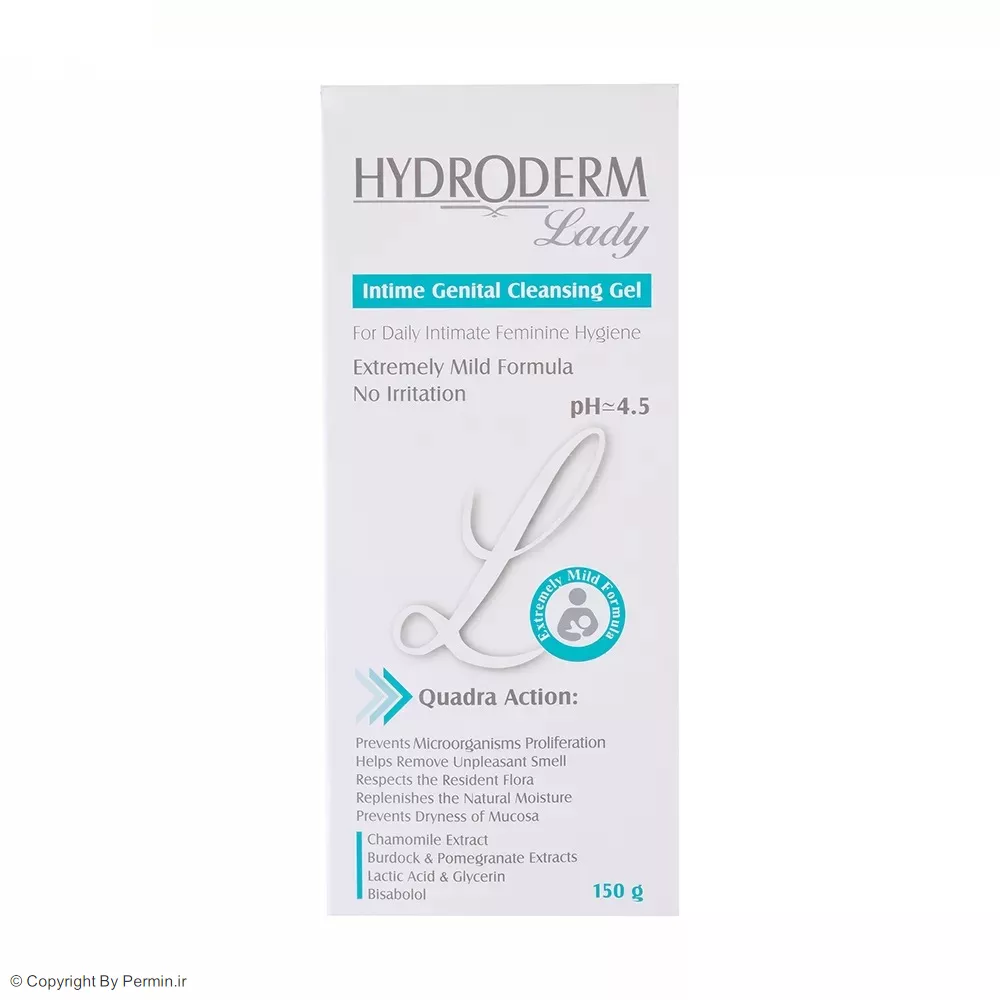 ژل بهداشتی بانوان هیدرودرم سری Quadra Action حجم 150 میلی لیتر