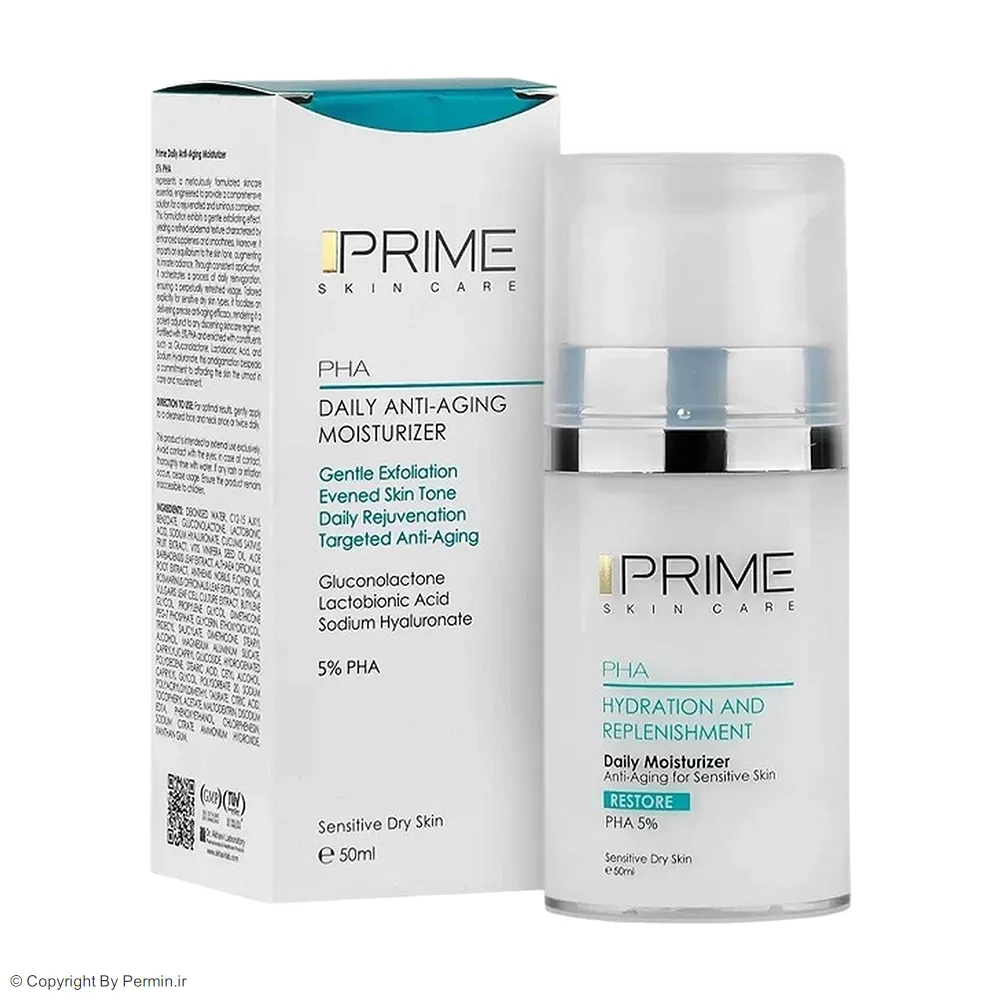 کرم بازسازی کننده و آبرسان صورت پرایم دارای PHA 5% حجم 50 میلی لیتر