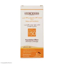 کرم ضد آفتاب رنگی SPF50 هیدرودرم بژ صدفی مناسب برای پوست چرب حجم 40 میلی لیتر