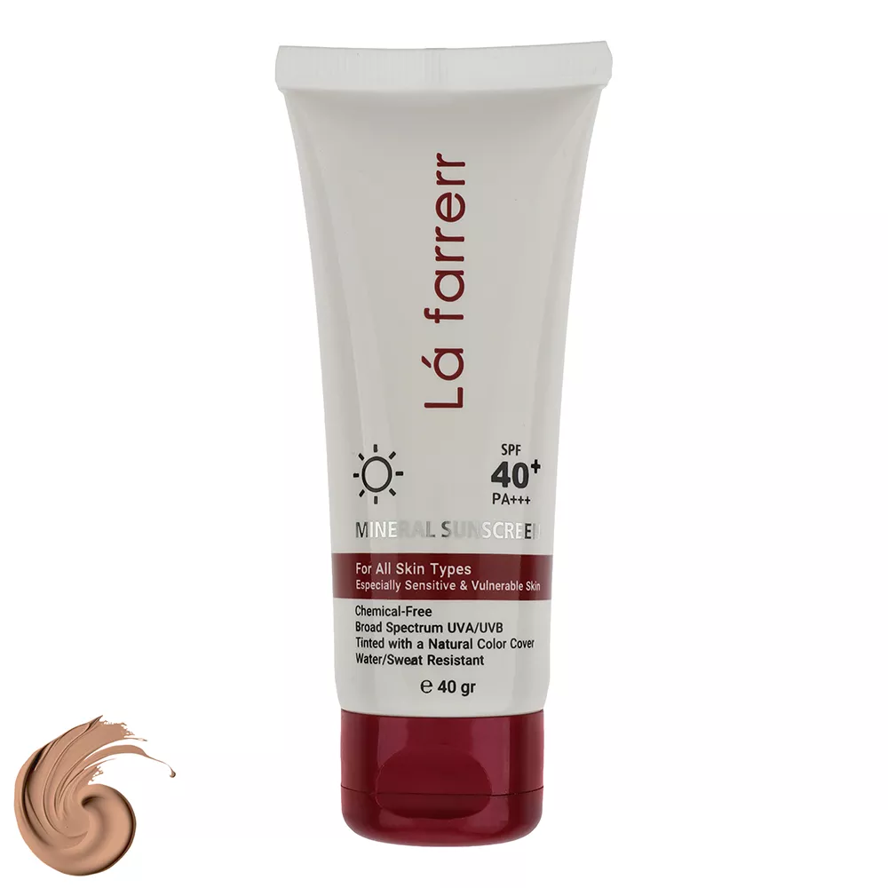 کرم ضد آفتاب مینرال رنگی لافارر SPF40 مناسب انواع پوست حجم 40 میلی‌لیتر
