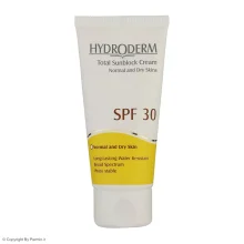 کرم ضدآفتاب بی‌رنگ هیدرودرم SPF30 مناسب پوست‌ نرمال و خشک حجم 50 میلی‌لیتر