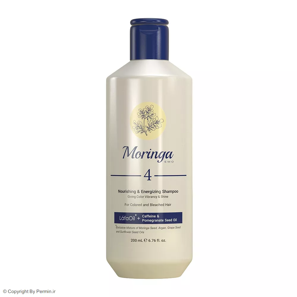 شامپو ترمیم کننده مورینگا امو شماره 4 مناسب موهای رنگ شده و آسیب دیده حجم 200 میلی لیتر