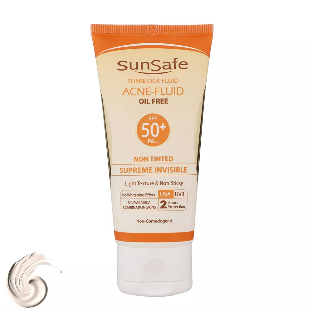 فلوئید ضدآفتاب بی‌رنگ سان‌سیف SPF50 مدل ACNE-FLUID حجم 50 میلی‌لیتر