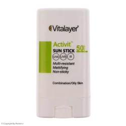 ضد آفتاب استیکی بی‌رنگ ویتالیر SPF50 مدل اکتیویت مناسب پوست چرب و مختلط وزن 15 گرم