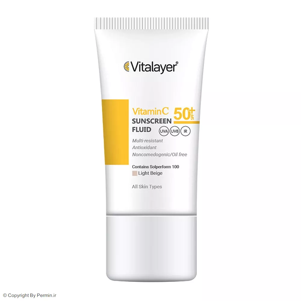 فلوئید ضدآفتاب رنگی ویتالیر، 50 SPF، مدل Vitamin C