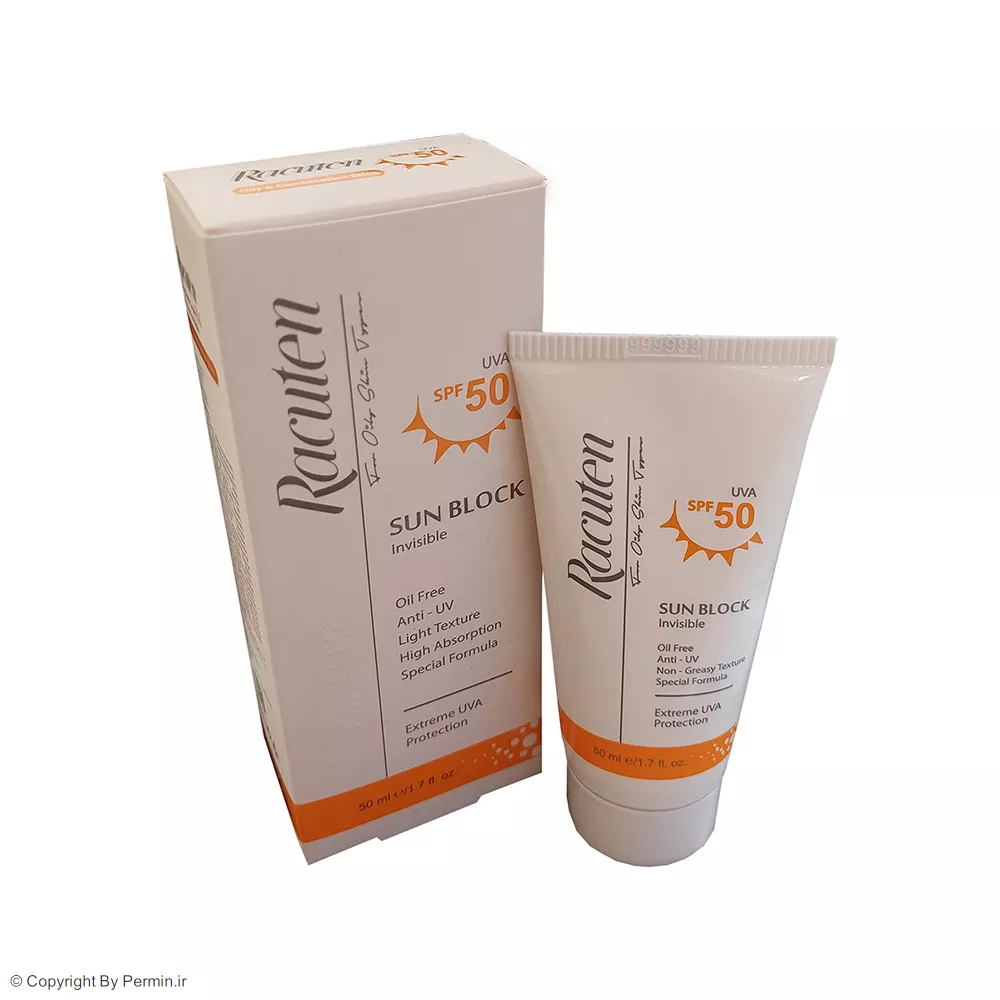 کرم ضدآفتاب بی‌رنگ راکوتن SPF50 مناسب پوست چرب حجم 50 میلی‌لیتر