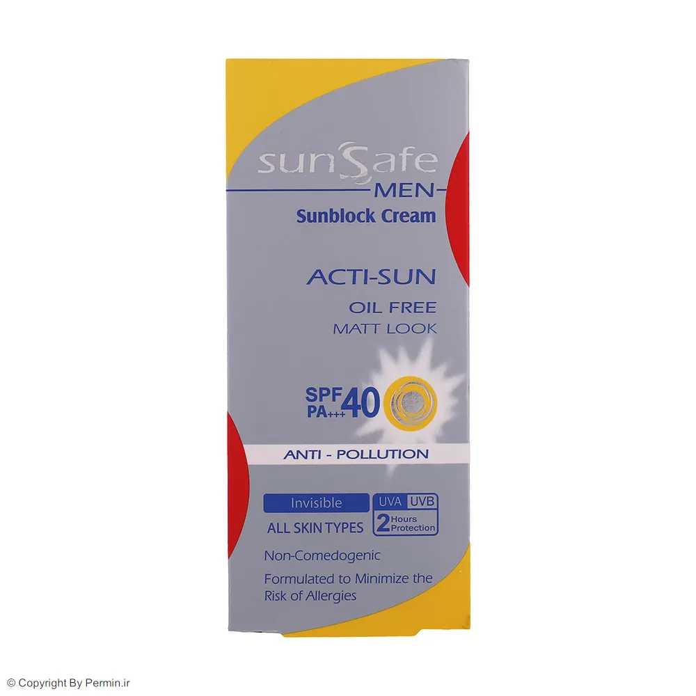 کرم ضد آفتاب بی رنگ آقایان سان‌سیف SPF40 حجم 50 میلی لیتر