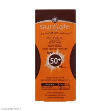 کرم ضدآفتاب و آنتی‌آکنه ‌بی‌رنگ سان‌سیف SPF50 مناسب پوست‌ چرب حجم 50 میلی‌لیتر