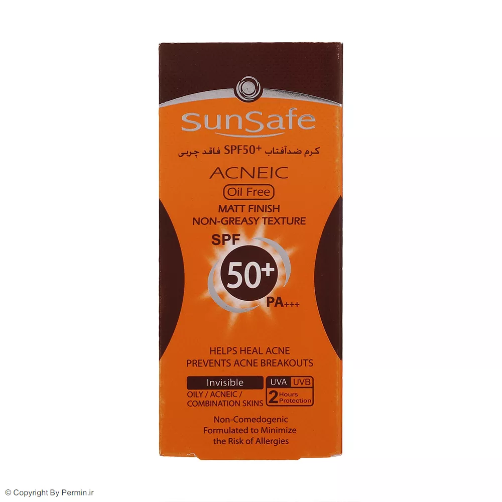 کرم ضدآفتاب و آنتی‌آکنه ‌بی‌رنگ سان‌سیف SPF50 مناسب پوست‌ چرب حجم 50 میلی‌لیتر