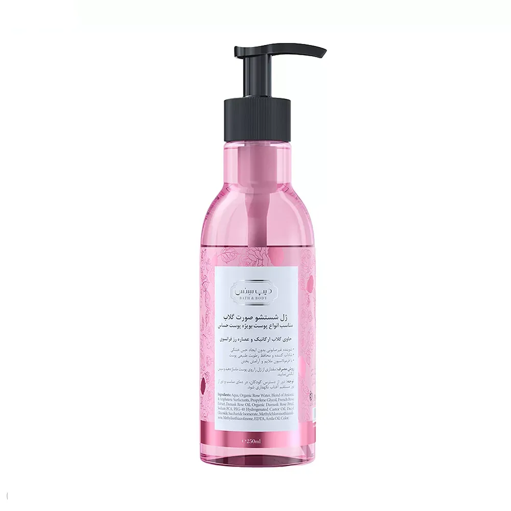 ژل شستشوی صورت دیپ سنس مدل Rose Water مناسب پوست های حساس حجم 250 میلی‌لیتر