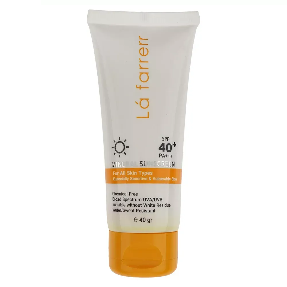 کرم ضد آفتاب بدون رنگ لافارر SPF 40 مدل مینرال ‌حاوی محافظ UVA و UVB و PA+++مناسب پوست‌های حساس حجم 40 میلی‌لیتر