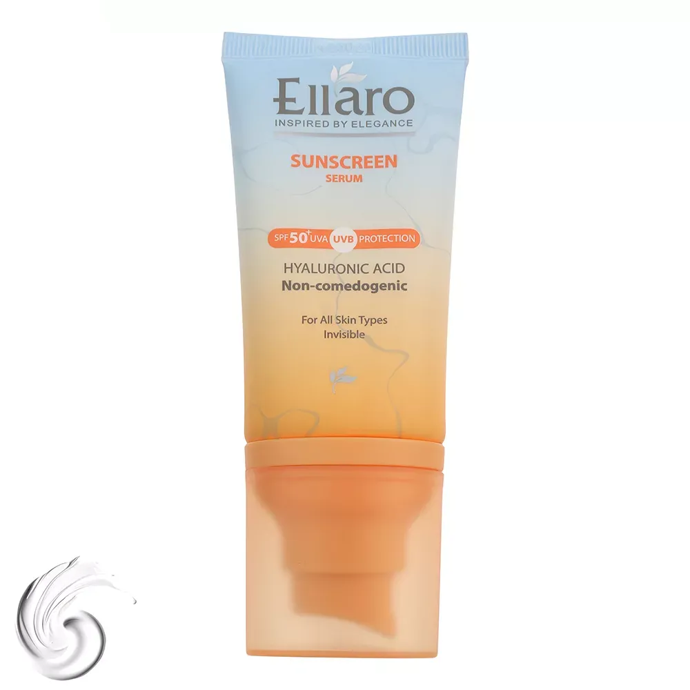 سرم ضد آفتاب بی‌رنگ صورت الارو SPF 50 مدل Hyaluronic acid ‌محافظ در برابر اشعه UVA و UVB مناسب برای انواع پوست حجم 40 میلی‌لیتر