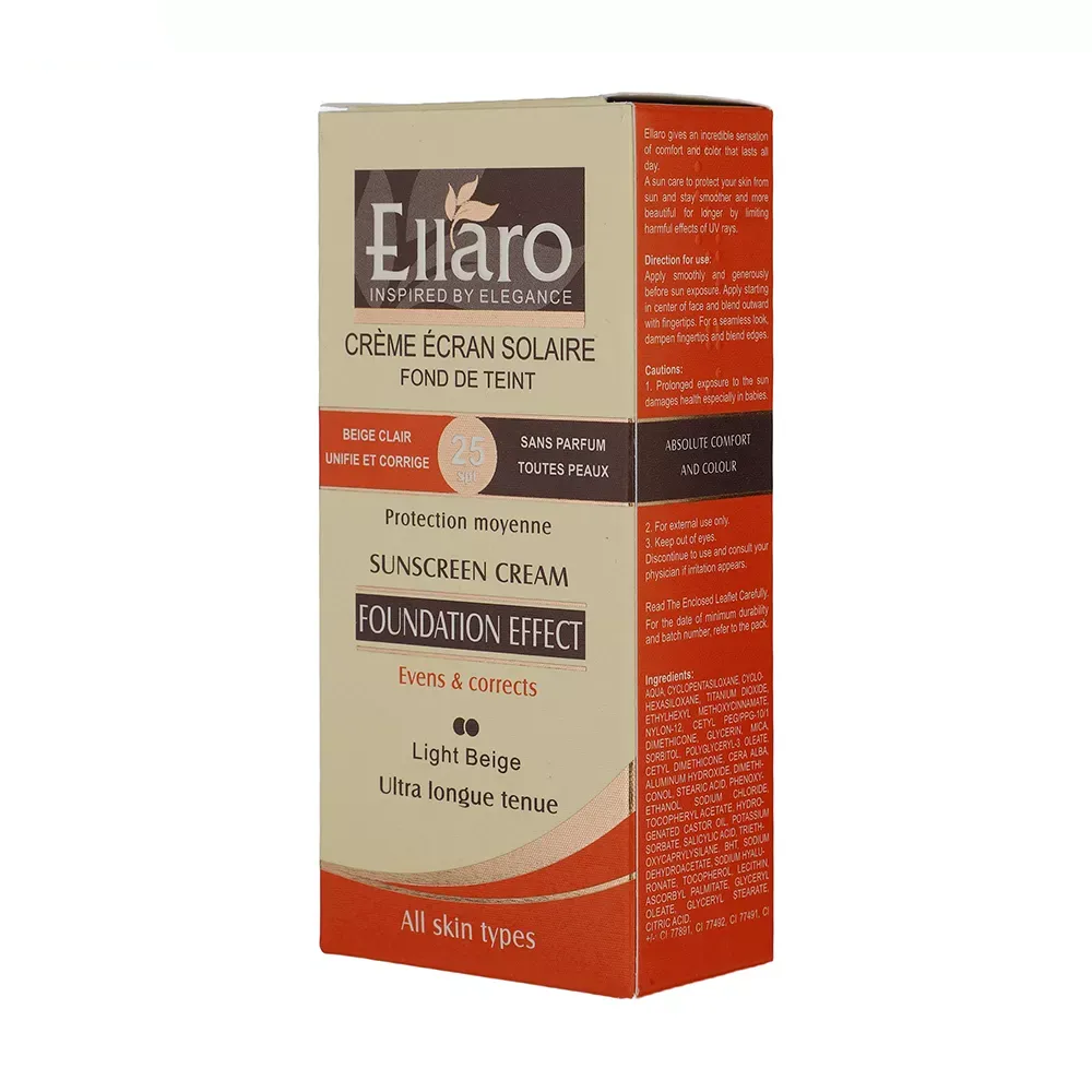 کرم ضد آفتاب رنگی الارو SPF25 سری Foundation Effect مدل Light Beigeتحت لیسانس مناسب انواع پوست حجم 40 میلی لیتر