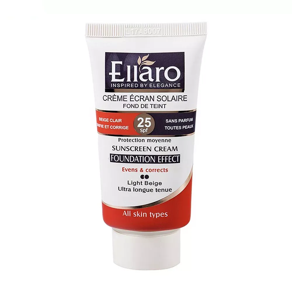 کرم ضد آفتاب رنگی الارو SPF25 سری Foundation Effect مدل Light Beigeتحت لیسانس مناسب انواع پوست حجم 40 میلی لیتر