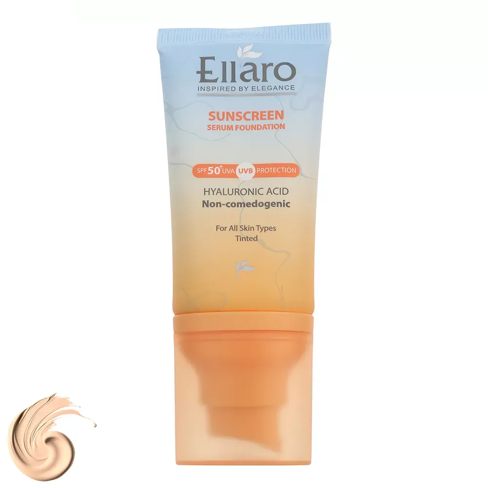 سرم ضد آفتاب رنگی صورت الارو SPF 50 مدل Hyaluronic acid ‌محافظ در برابر اشعه UVA و UVB مناسب برای انواع پوست حجم 40 میلی‌لیتر