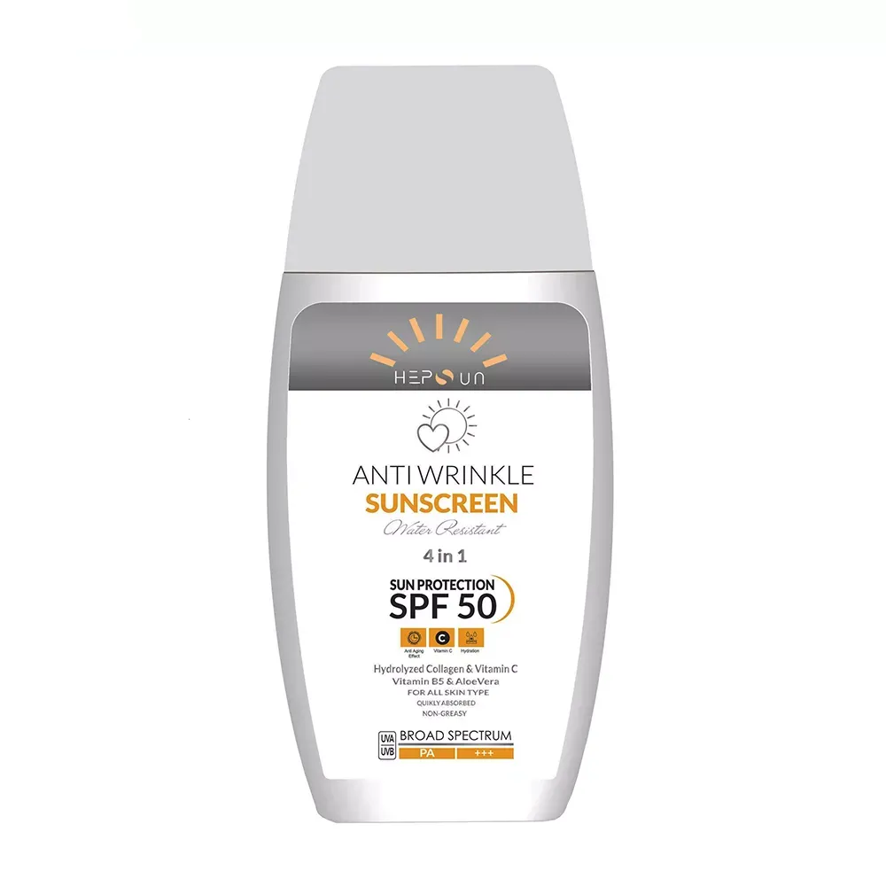 کرم ضد آفتاب و ضد چروک بی‌رنگ هپسان SPF50 مناسب انواع پوست حجم 50 میلی لیتر