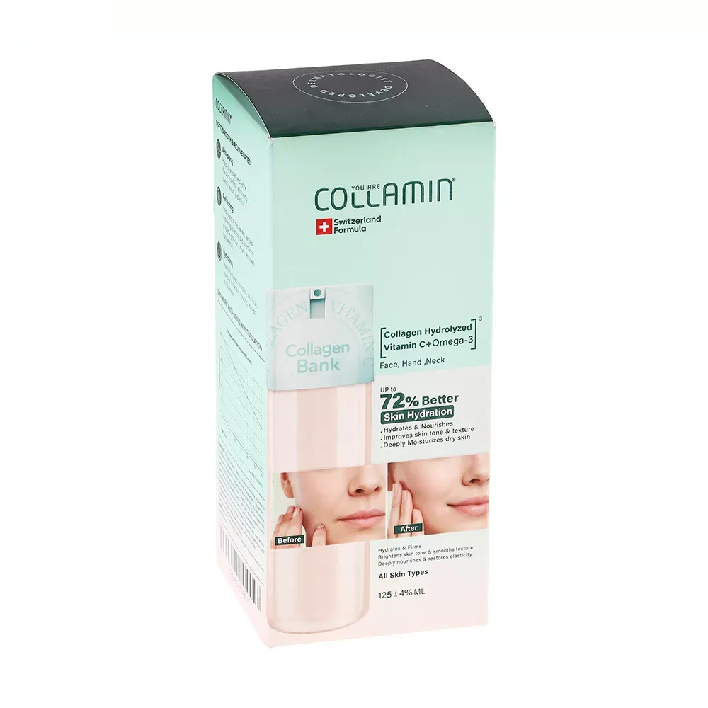 کرم مرطوب کننده صورت و گردن کلامین مدل collagen bank مناسب انواع پوست حجم 125 میلی لیتر